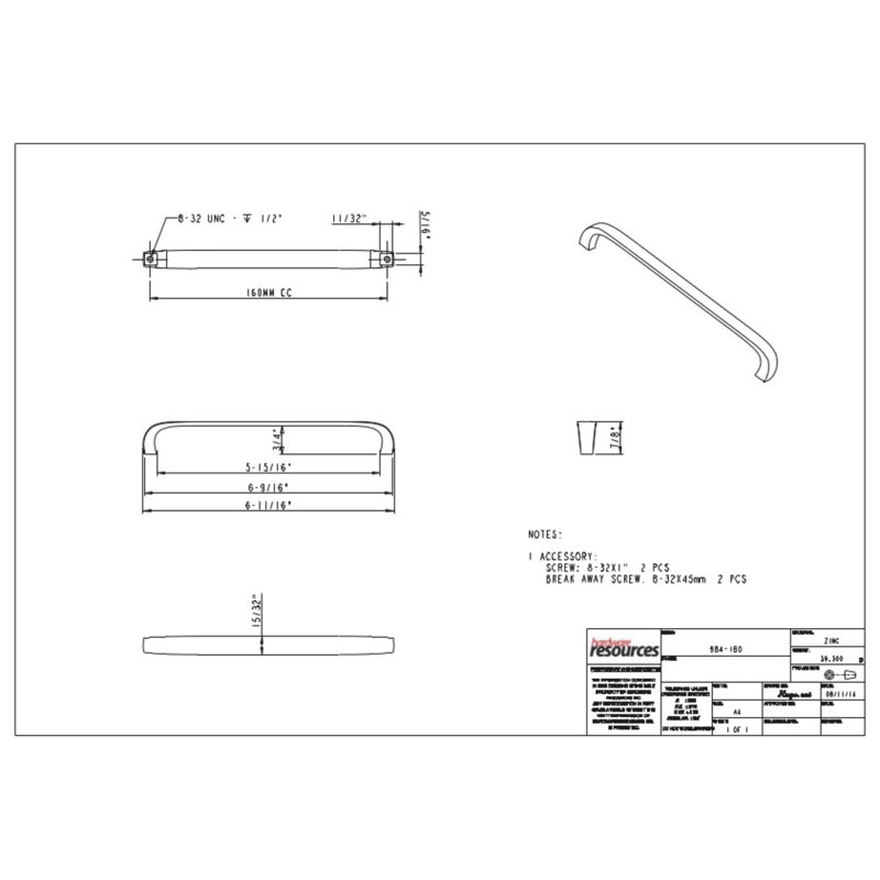 Slade 6 5/16" Center to Center Bar Pull, Polished Chrome