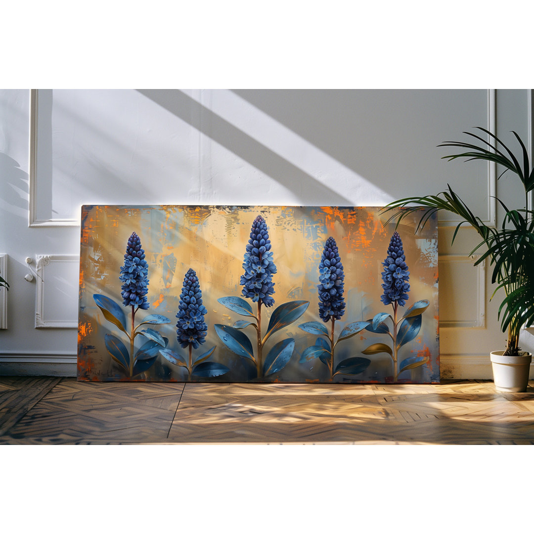 Wandbild 120x60cm Blaue Blumen Blüten Kunstvoll abstrakter Hintergrund