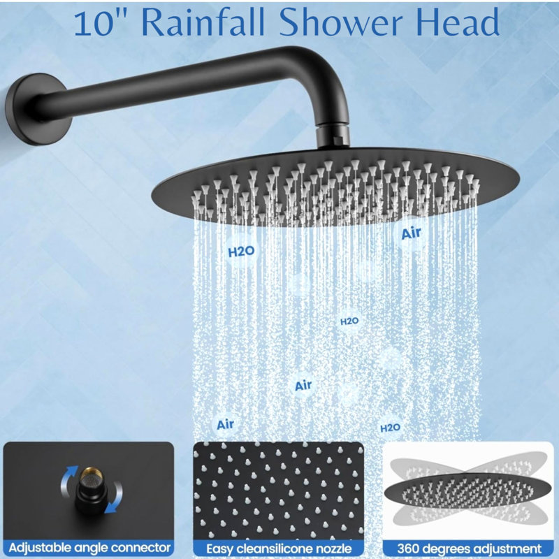 Système de robinet de douche à pression équilibrée 10 po avec douchette 10 po, Noir mat