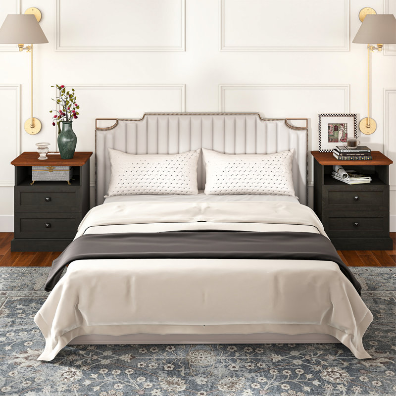 Table de chevet 20 po avec 2 tiroirs et rangement ouvert, Gris, Ensemble de 2