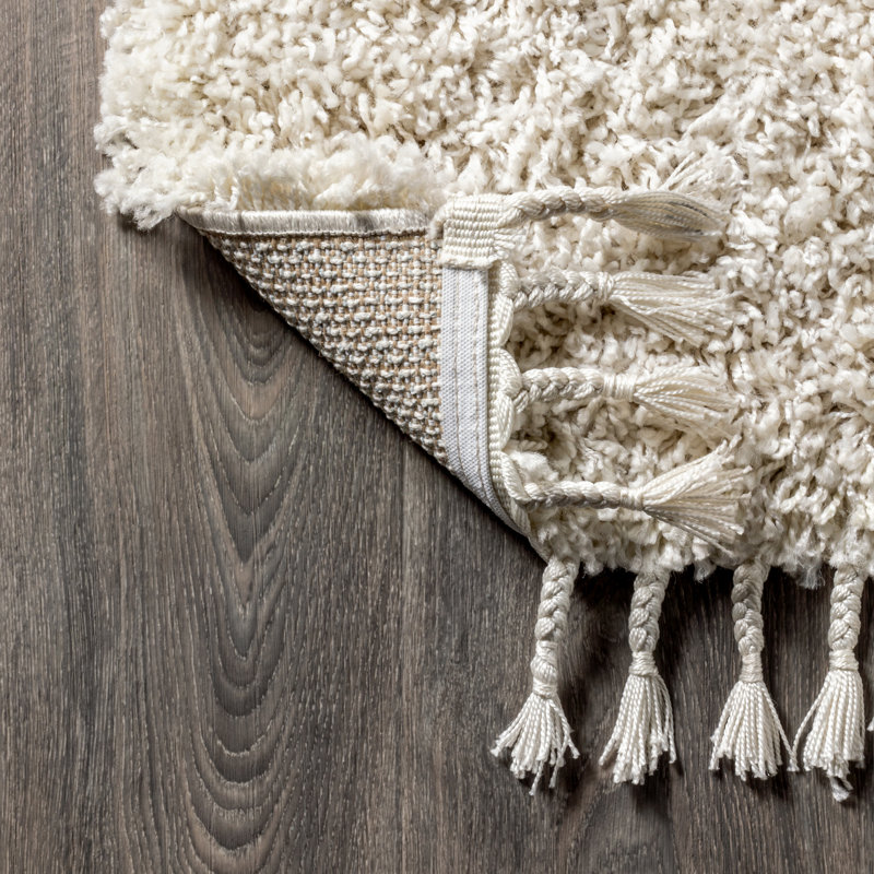Felicdad Shag Plush Tassel Cream Rug, Runner 2'3" x 8'