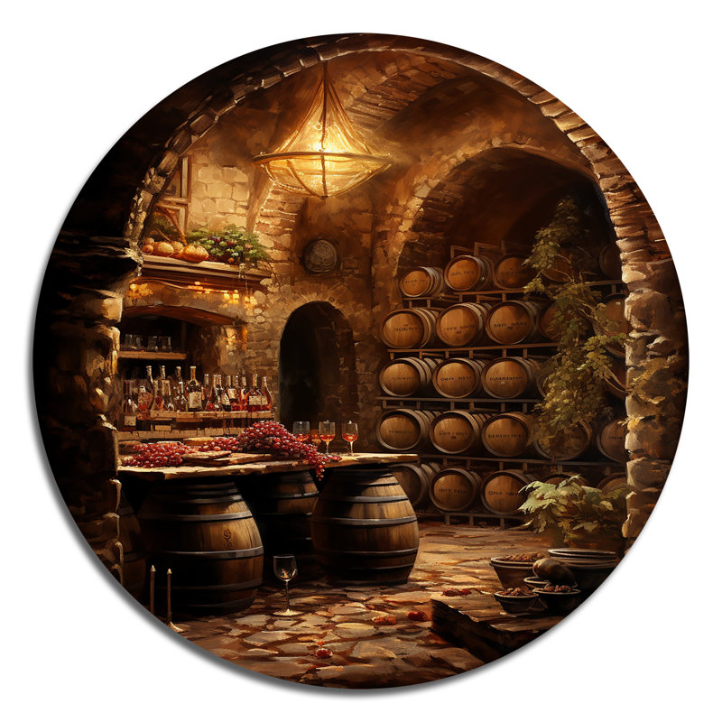 Harmonie dans une cave à vin - Art rond en métal, H 29 po x l 29 po