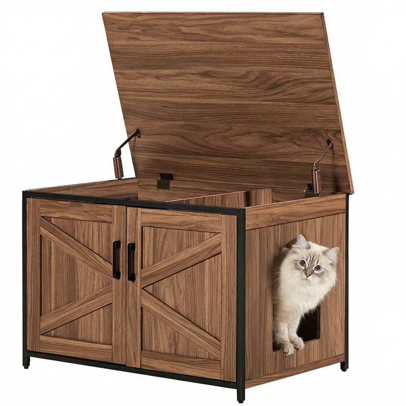 Azi Litter Box Enclosure, Walnut, 21" H x 30.2" W x 21.2" D
