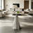 35" Mid-Century Modern Round Pedestal Dining Table, Smoked Tempered Glass Top & Silver Flared Base for Small Spaces