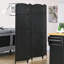 4 Panel Privacy Screen, 5.6' Tall Folding Room Divider For Bedroom/Home Office. Black With Hand-Woven Pattern & Arched Top. Versatile Partition And Style. Wood Frame, Polypropylene Webbing.