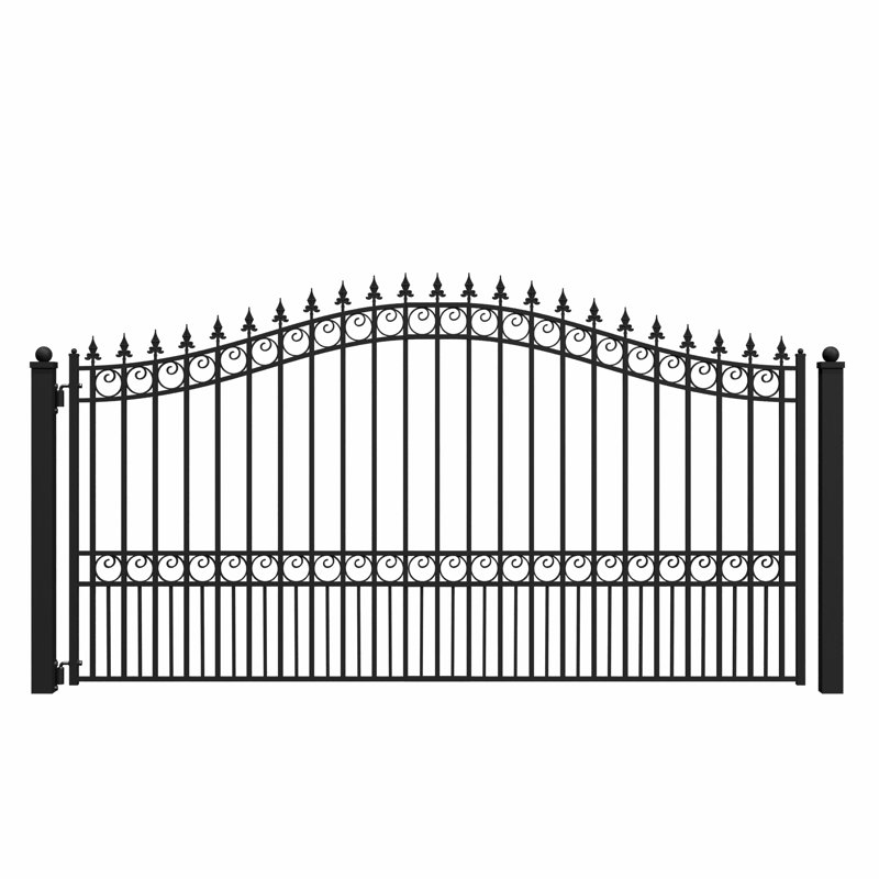 London Style Black Steel Arched Driveway Gate with Pointed Pickets