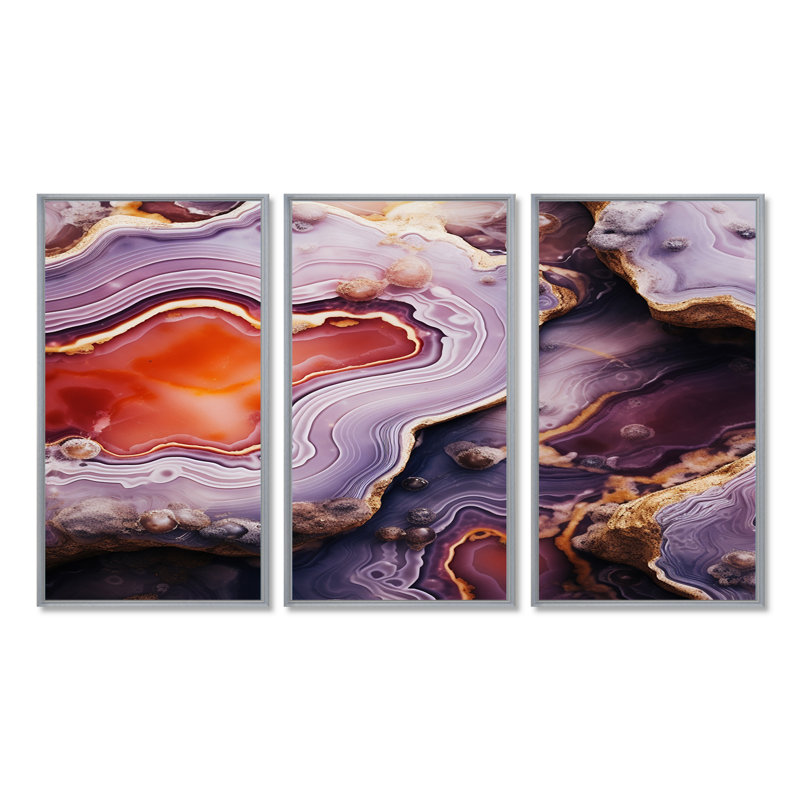 Karsyn - Ensemble d'art mural en marbre, H 28 po x l 36 po x P 1 po, Encadrement argenté
