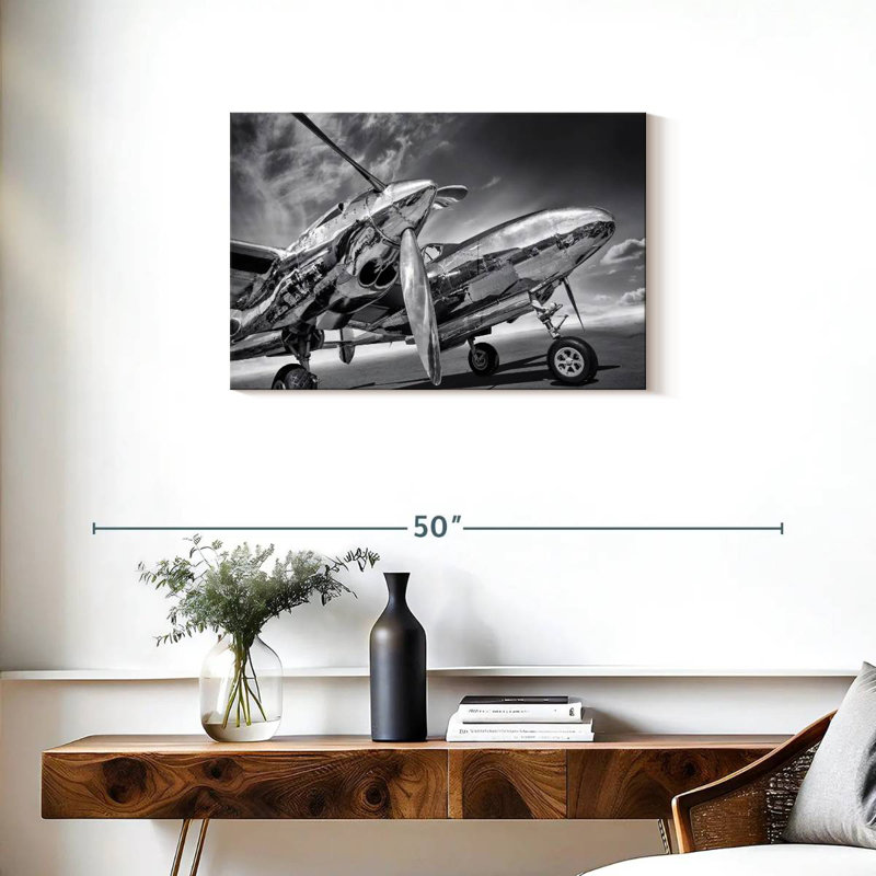 Mehar Monochrome Silver Plane, 20" H x 30" W
