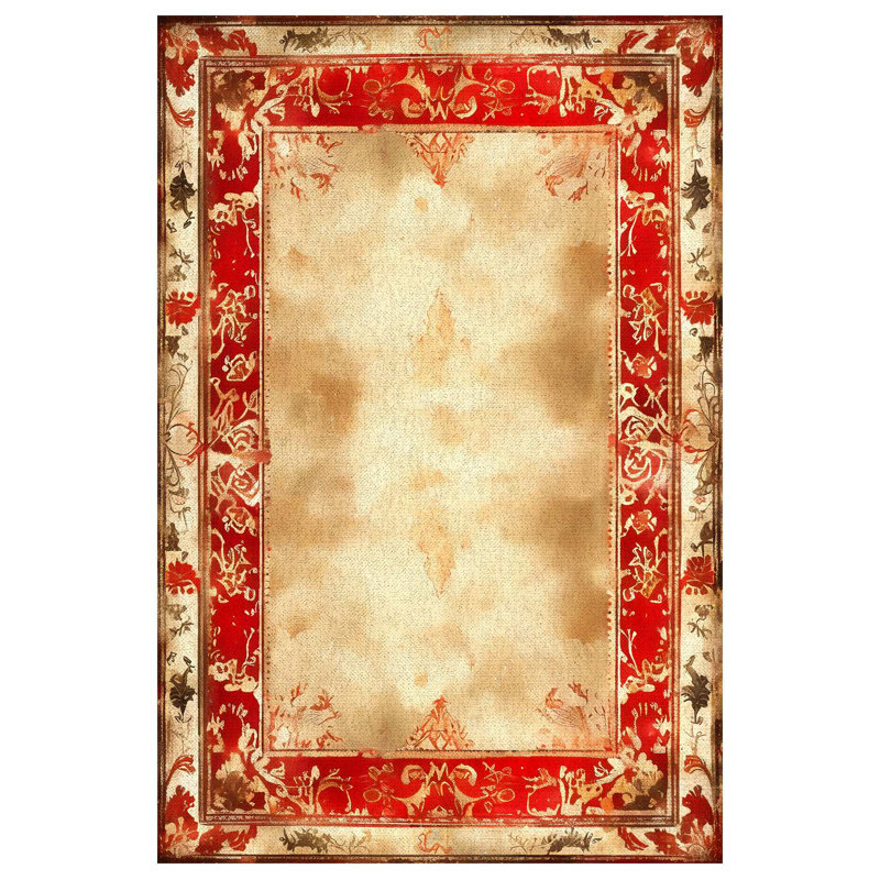 Susan Beige Red Oriental Machine Printed Cotton Polyester Area Rug, Rectangle 6'7" x 8'3"