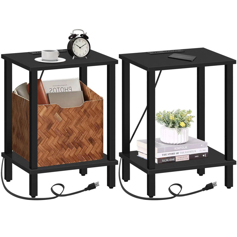 Yannik End Table with Charging Station, Black