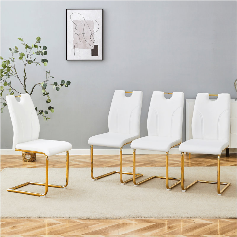Chaises de salle à manger en polyuréthane en polyuréthane conçues individuellement, Ensemble de 6, Blanc, Doré
