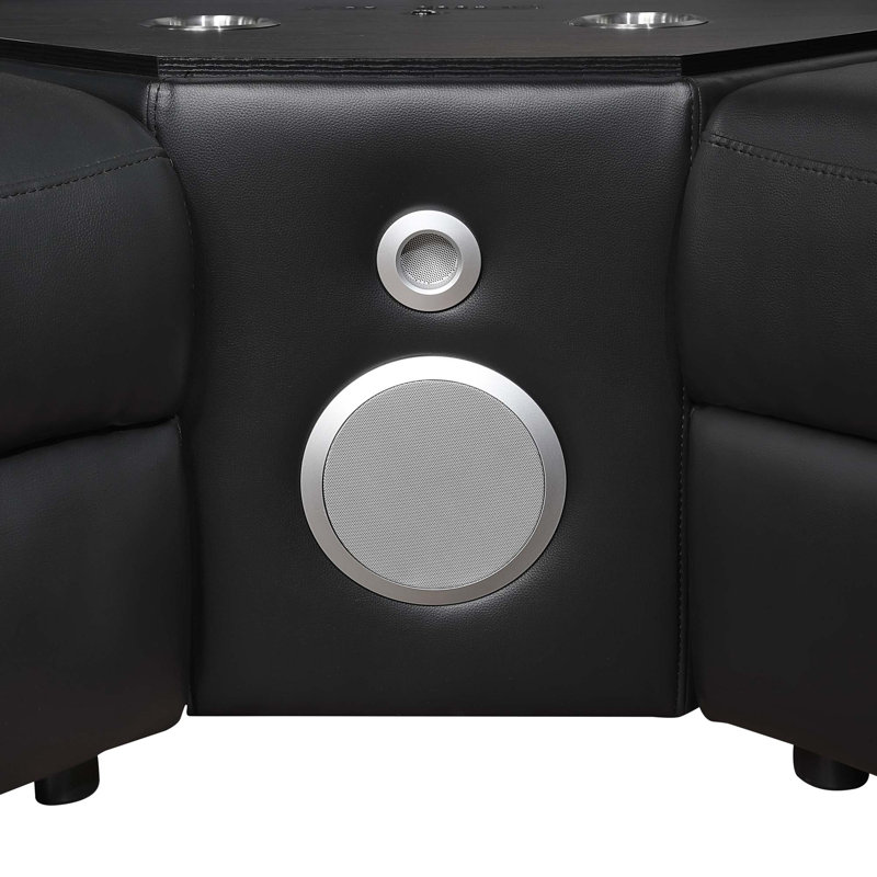 Canapé modulaire moderne avec console de lecture et système de divertissement Bluetooth, Tissu - Noir