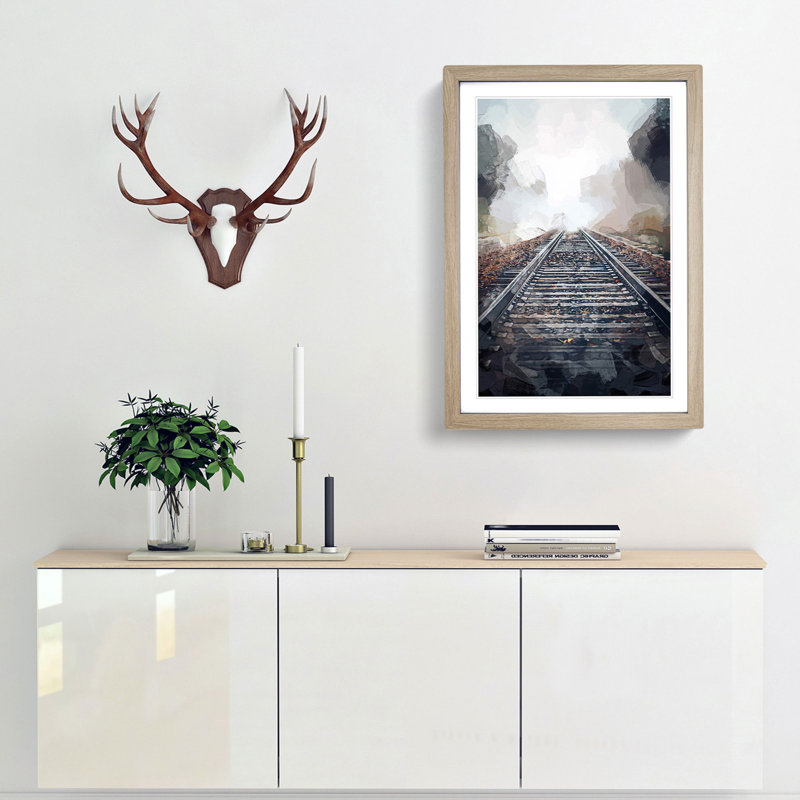 Train Tracks in the Mist in Abstract - Framed Print, Oak, 91cm H x 60cm W x 2cm D