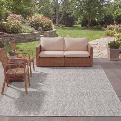 Geometric Gray/Wheat/Blue Indoor/Outdoor Area Rug