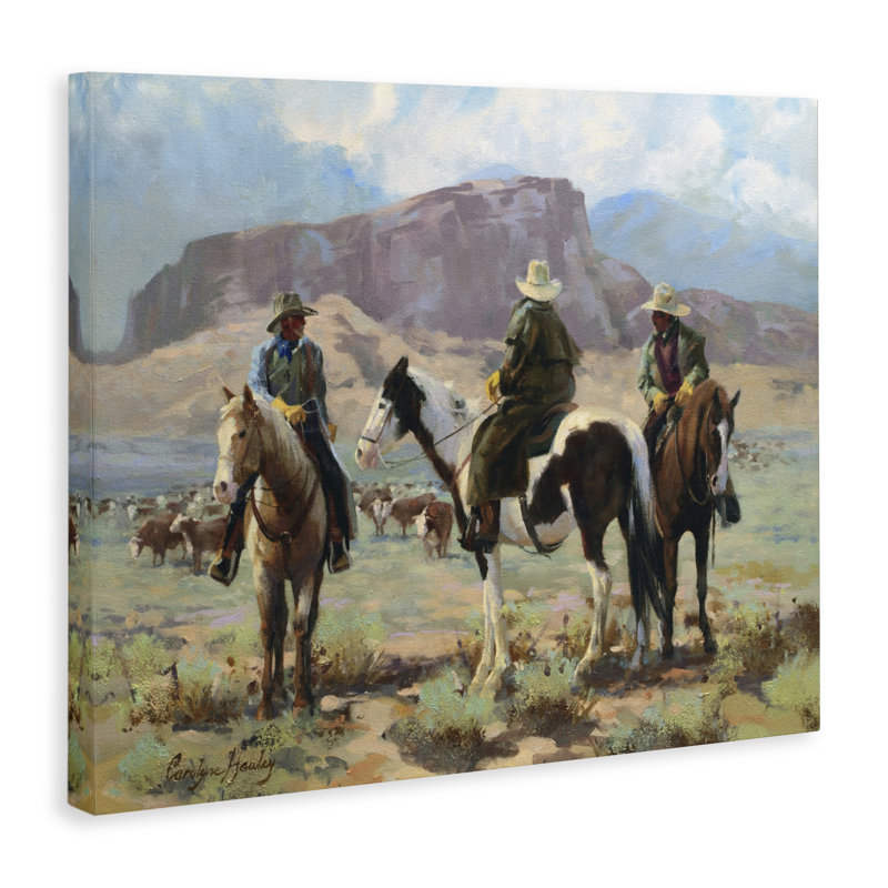 «Cowboy Group with Bétail», art mural par Carolyne Hawley, H 16 po x l 20 po