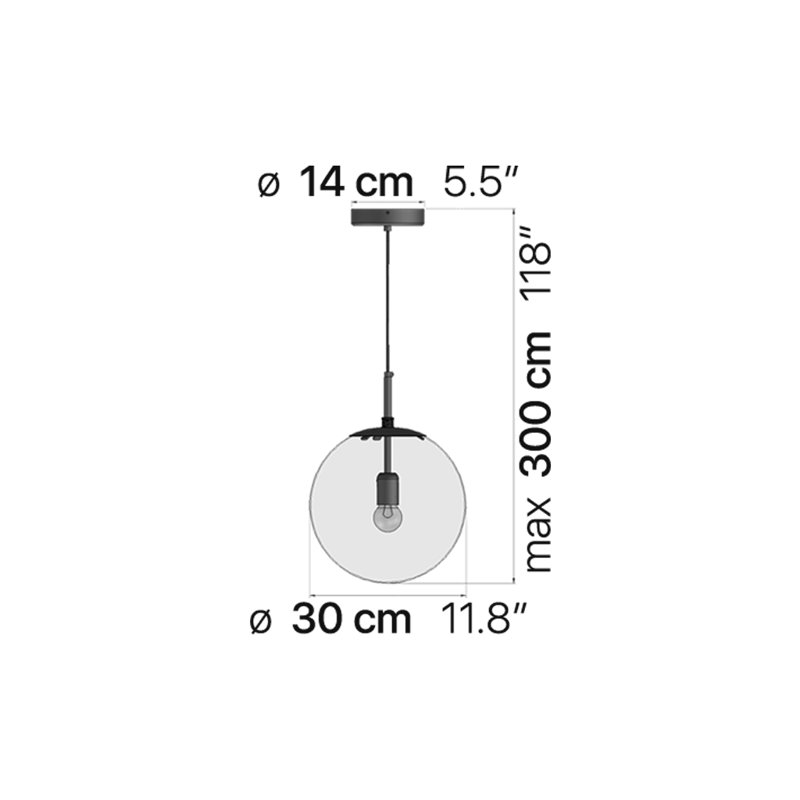 Luminaire suspendu sphère 1 lumière Global P30, Bronze, H 15,7 po x l 15,7 po
