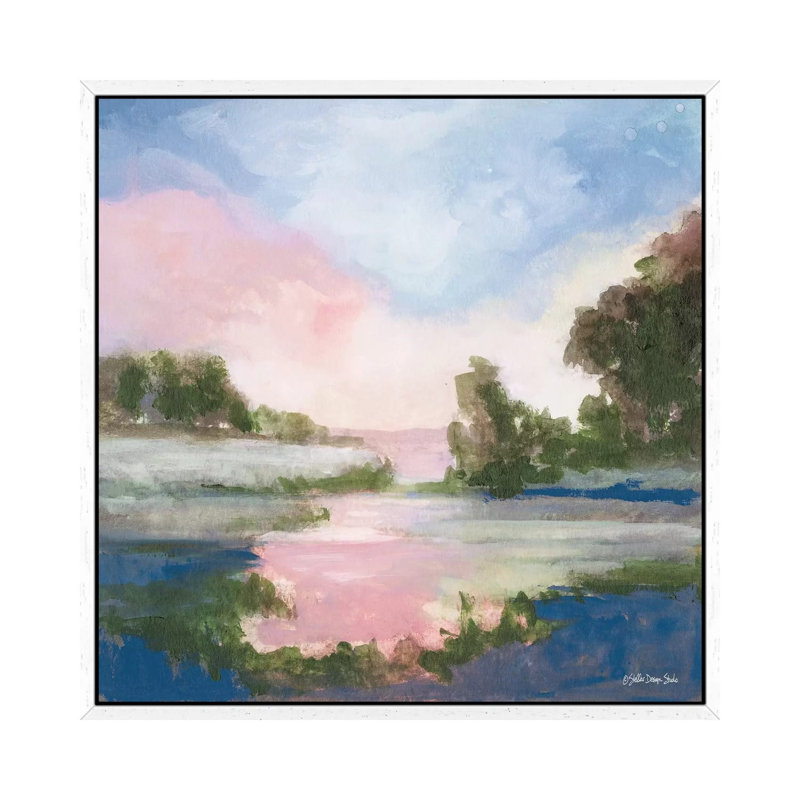 Pastel Countryside I - Painting on Canvas, White Floater Framed, 45.72cm H x 45.72cm W x 3.81cm D