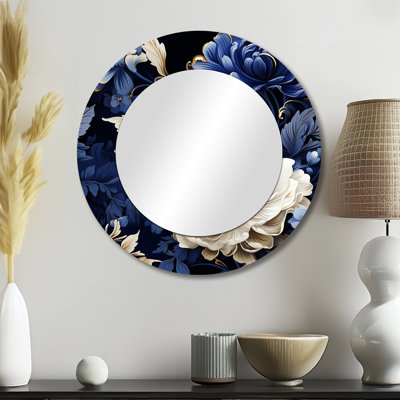 Cobalt Blue Renaissance Victorian Pattern - Floral Round Mirror Wall Decor_MTMIR130682