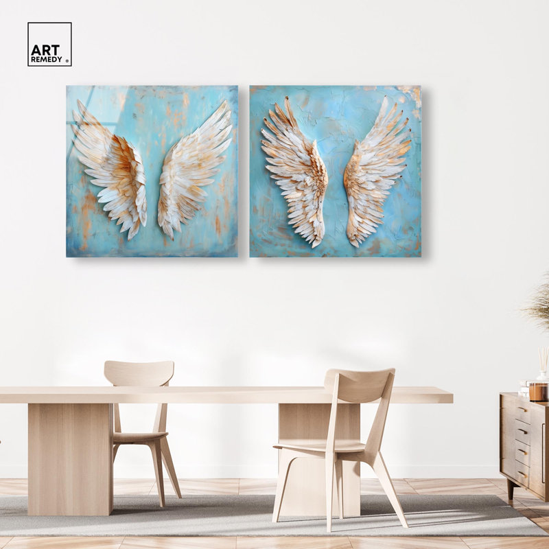 Ensemble de décorations murales pour salle de bain « Weathered Wings » en impression acrylique par Art Remedy, prêt à  accrocher, 30 x 30 cm