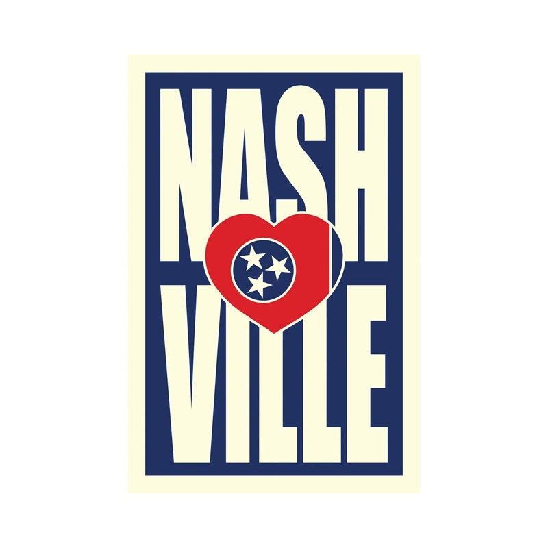 Nashville Typography Heart by Benton Park Prints - Print on Canvas, 30.48 cm H x 45.72 cm W, Wrapped Canvas