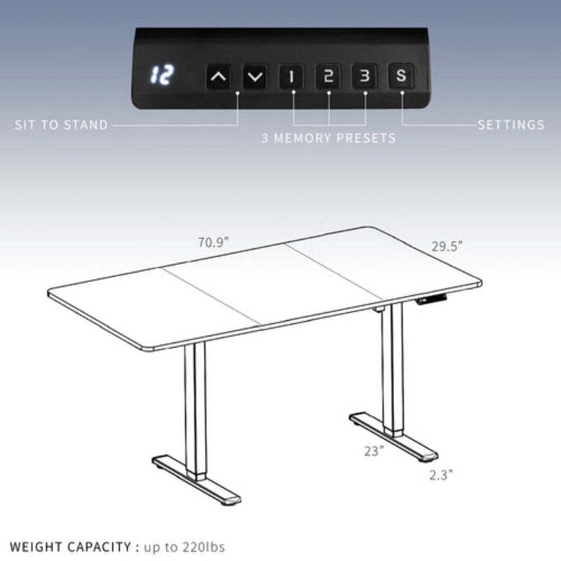 Vivo Electric Dual Motor Standing Desk, White Dry Erase, 70.9" W, White