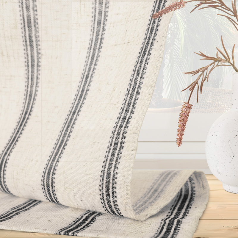 Rideaux de cuisine Farmhouse, L 26 po x L 36 po, Rayures noires / lin clair