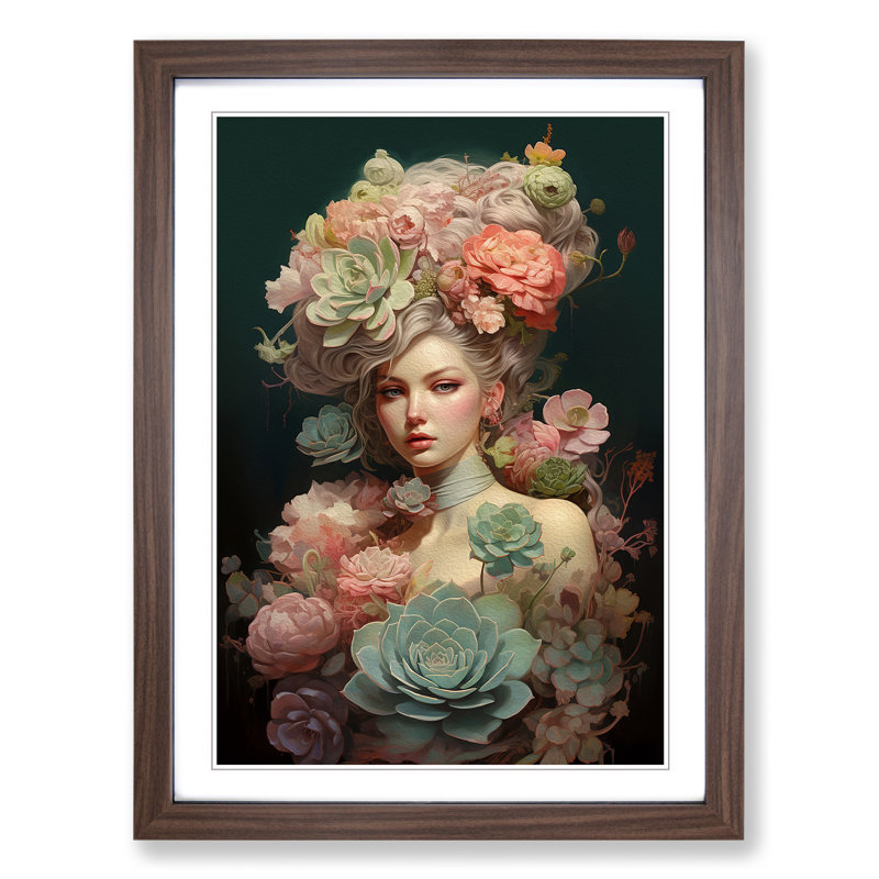 Succulent Romanticism - Framed Print, 64cm H x 46cm W x 2cm D, Walnut 