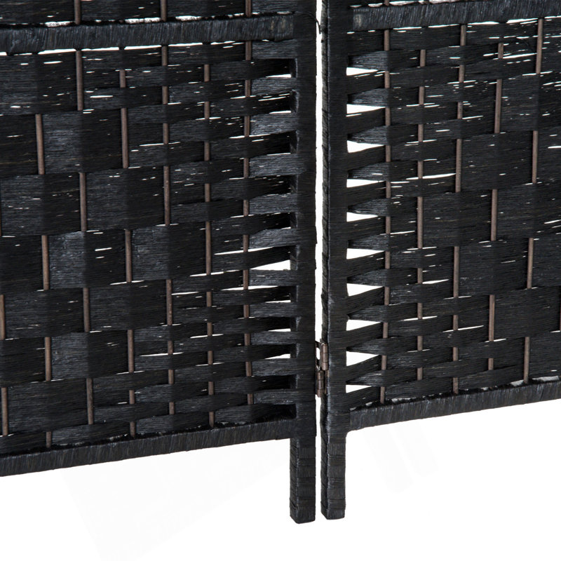 6' Tall Wicker Weave 6 Panel Room Divider Privacy Screen - Black