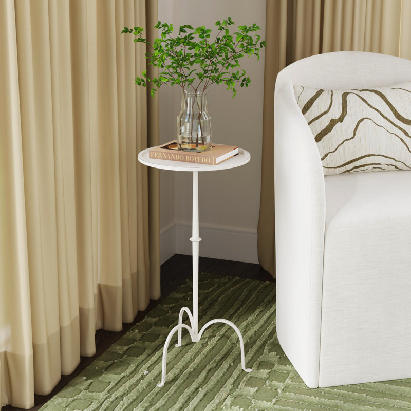 Eisenman Alisier 11.5" W Round Griege Iron Pedestal Side Table, Gray, Gray