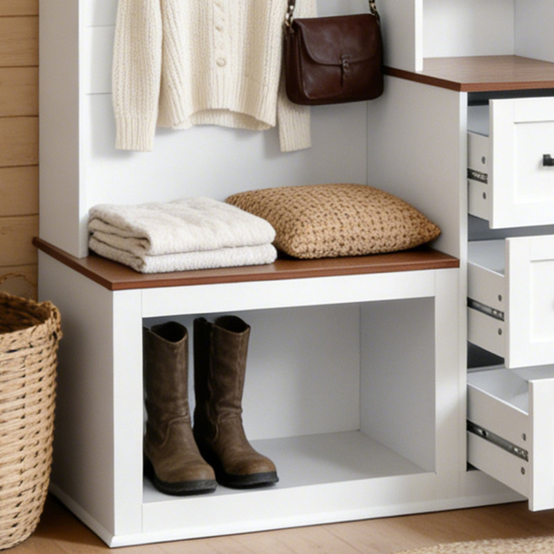 Hall Tree With Bench And Shoe Storage,Entryway Bench With Coat Rack,3 Shelves And Drawers