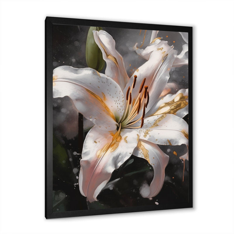 Lys blancs gracieux I - impression, Cadre photo noir, H 20 po x l 12 po x P 1 po