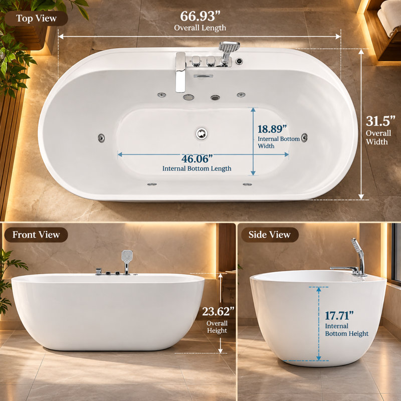 31.5 " W Alcove / Tile in Whirlpool Acrylic Bathtub