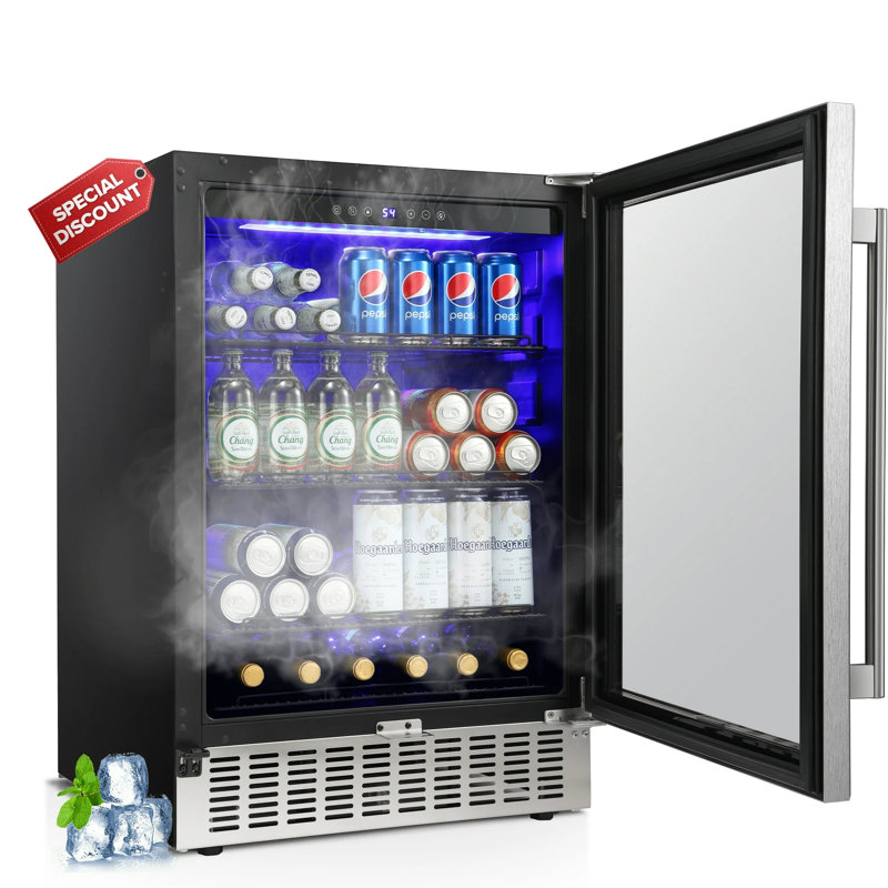 160 Can Beverage Refrigerator Cooler, Wine, Cool Led With Transparent Glass Door, For Bar/Office/Home/Restaurant