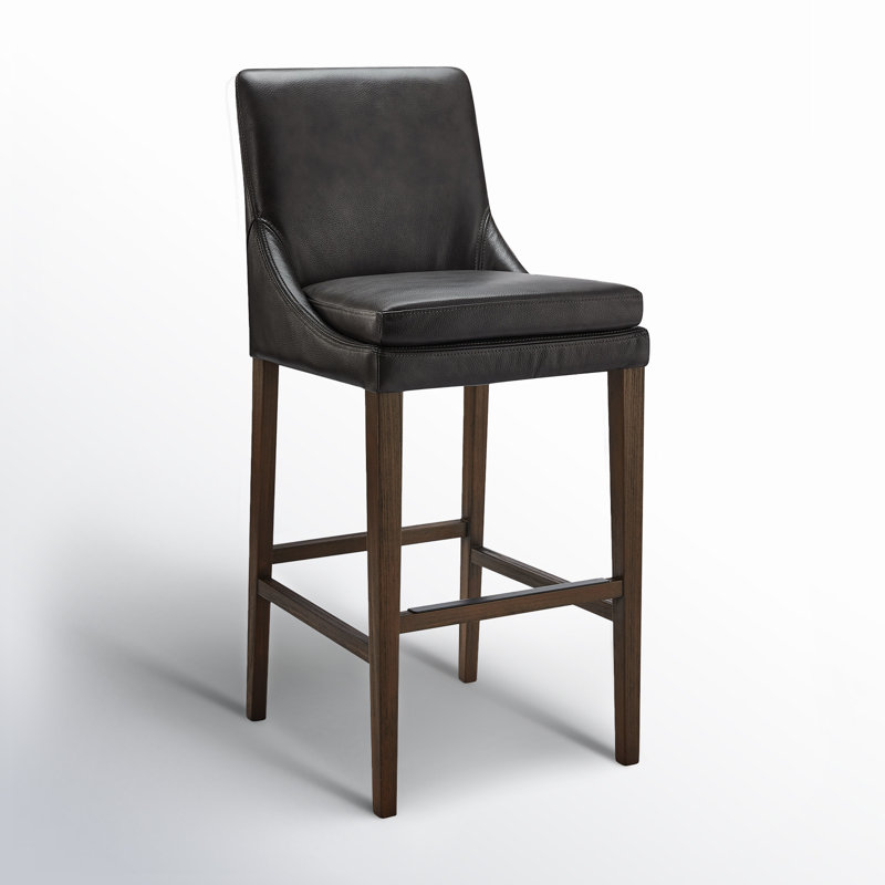 Niara Leather Counter & Bar Stool, Impression Dark Gray Genuine Leather/Dark Brown, Bar Stool (30” Seat Height)