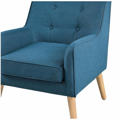 Fauteuil de style Mid-Century moderne - Chaise d'appoint en tissu touffeté avec pieds en bois massif pour le salon, la chambre à coucher et le bureau - Revêtement confortable - Dossier capitonné classique et design effilé