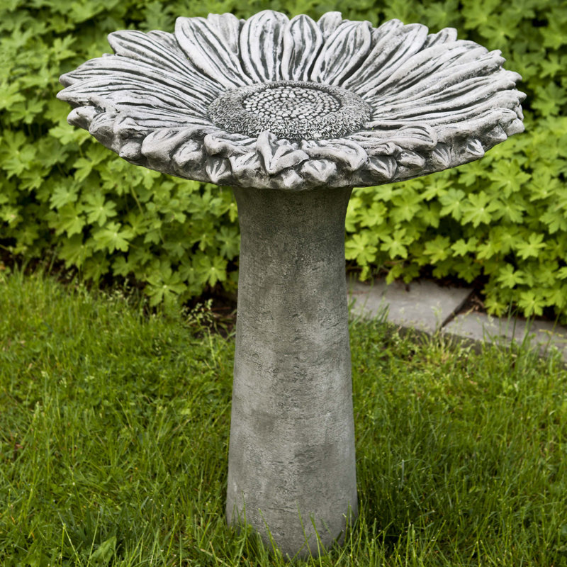 Sunflower Birdbath, Aged Limestone