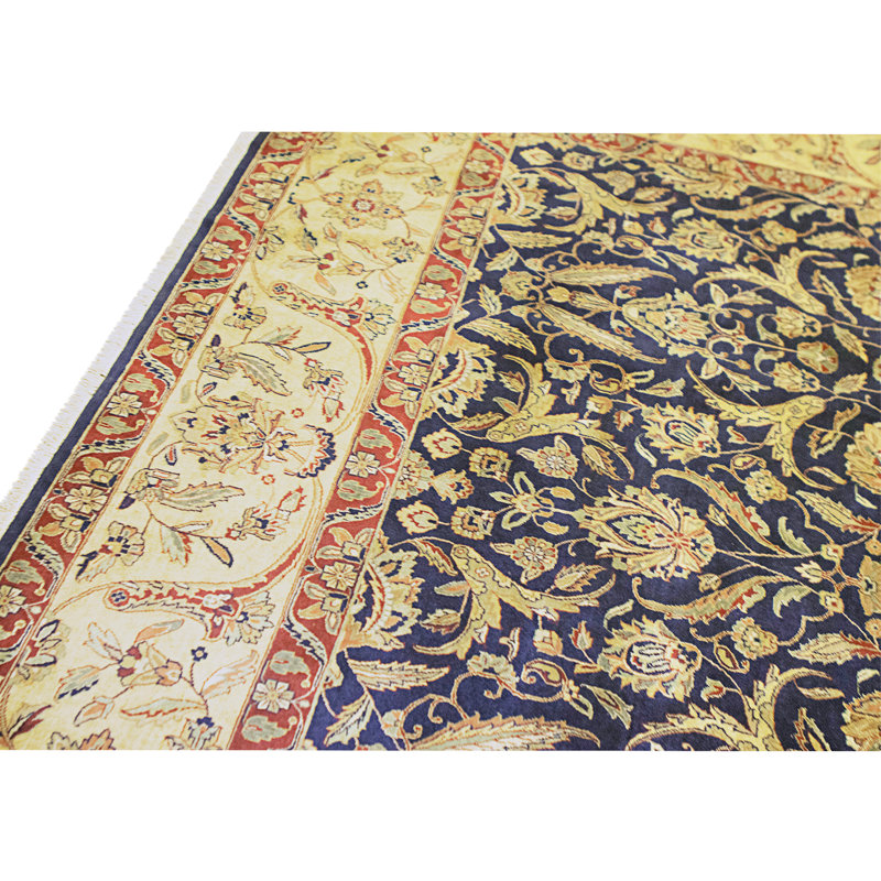 High-Quality Hand-Knotted Navy And Gold Area Rug