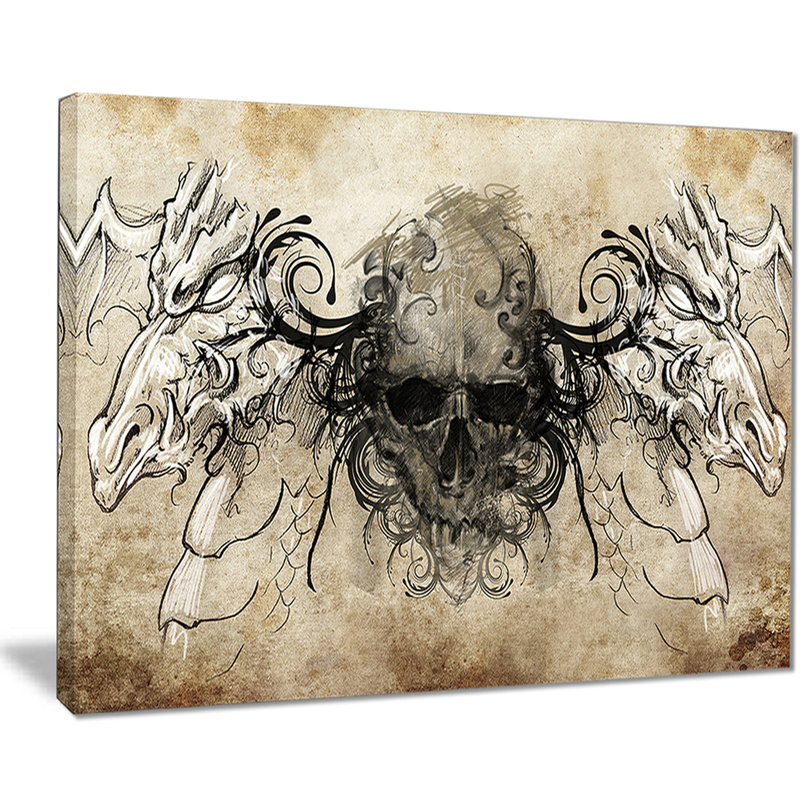 " Human Skull Tattoo Sketch ", 12" H x 20" W x 1" D