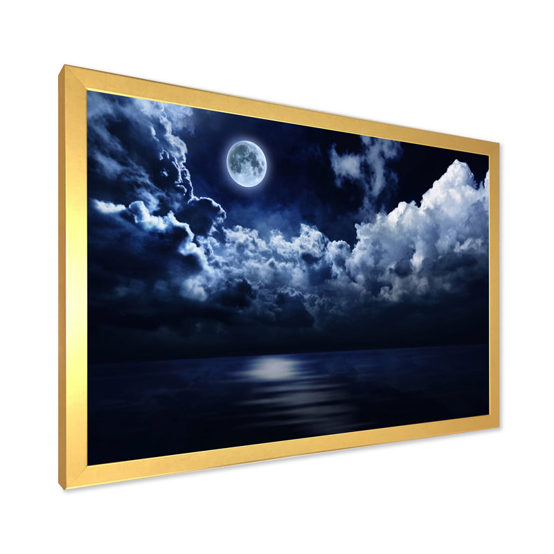 Pleine lune dans le ciel nocturne nuageux - Photographie sur toile, H 24 po x l 32 po x P 1 po, Cadre doré