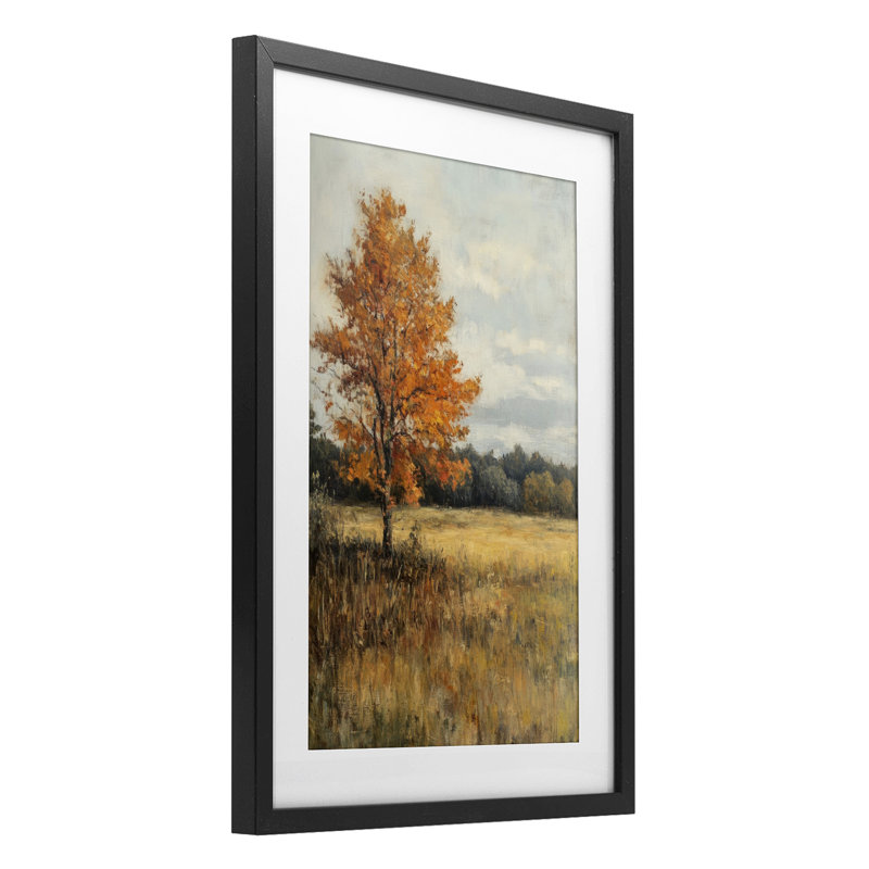 «Orange Tree Landscape», reproduction encadrée sous verre, par Petal Prints Design, H 20 po x l 14 po, Cadre noir minuit