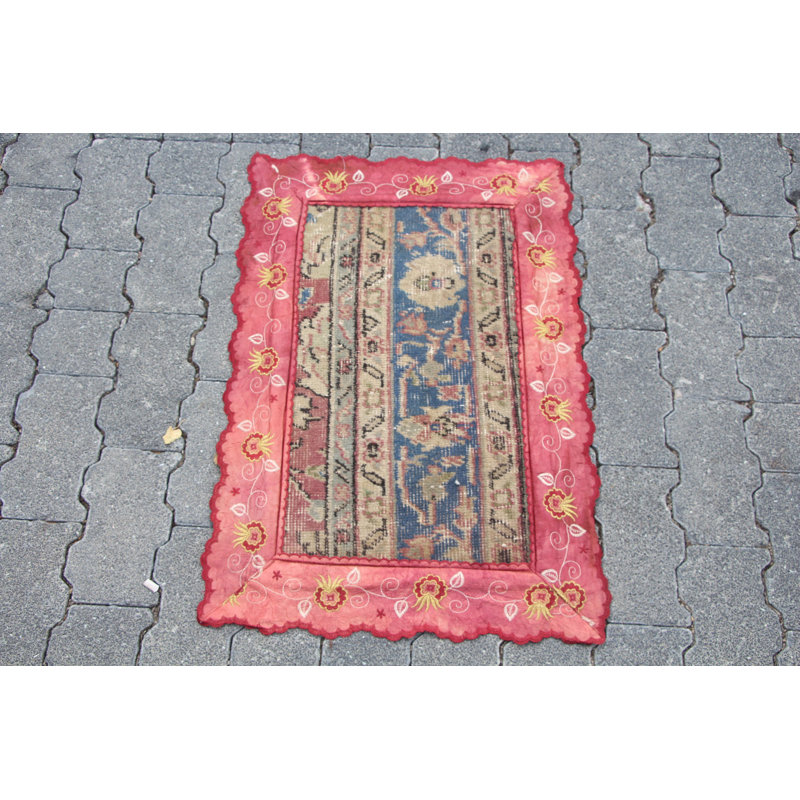 Small Vintage Turkish Oushak Wool Rug in Muted Tones Perfect for Bathroom Decor