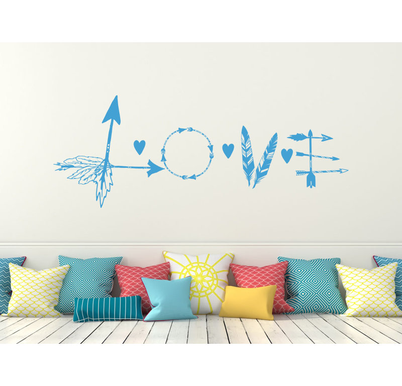 Décalcomanie murale flèche en plumes love, Bleu givré
