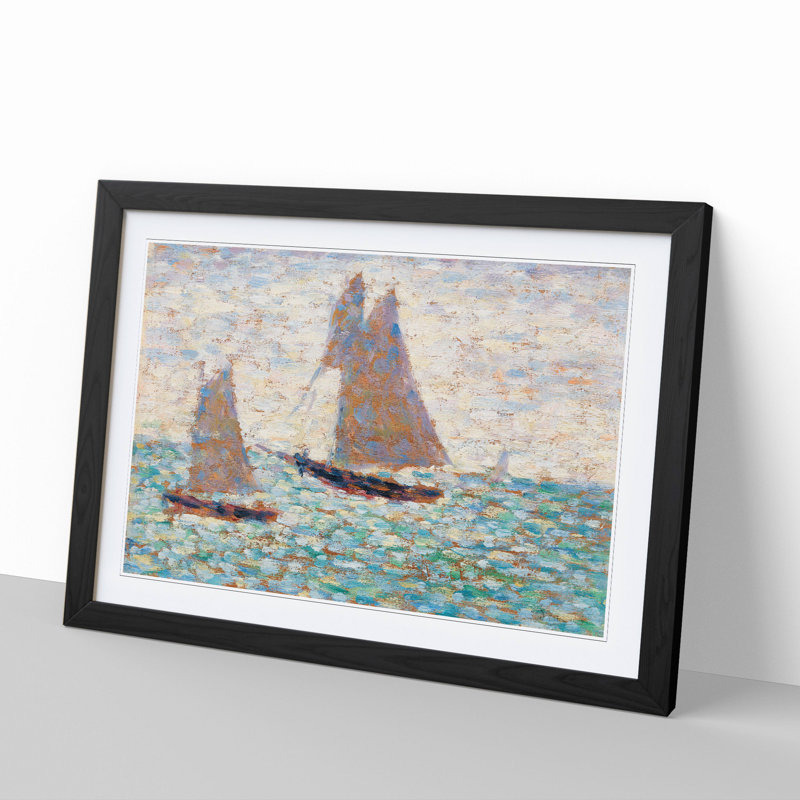 Two Sailboats at Grandcamp by Georges Seurat - Picture Frame Painting, 36cm H x 48cm W x 2cm D, Black