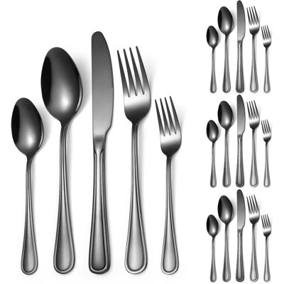 20-Piece Stainless Steel Flatware Set For 4, Modern Silverware With Double Line Edge Handles, Elegant Cutlery For Everyday Dining And Special Occasions