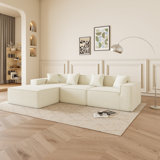 Lyell EDEN Corduroy L-Shaped Sectional Sofa, 4-Seater Left-Facing Chaise for Drawing Room
