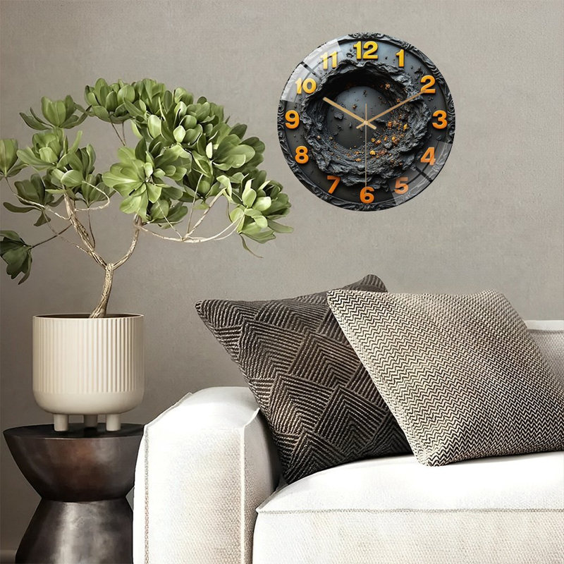Horloge murale unique en forme de pierre volcanique unique 12 po