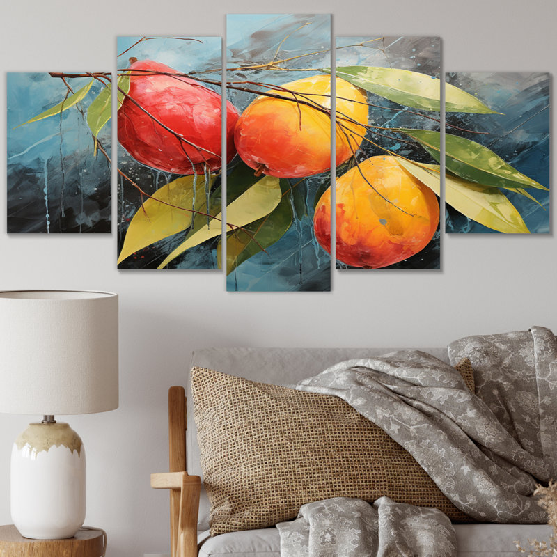 «Yellow Vibrant Harvest Fruit I» - décoration murale fruits - 5 panneaux