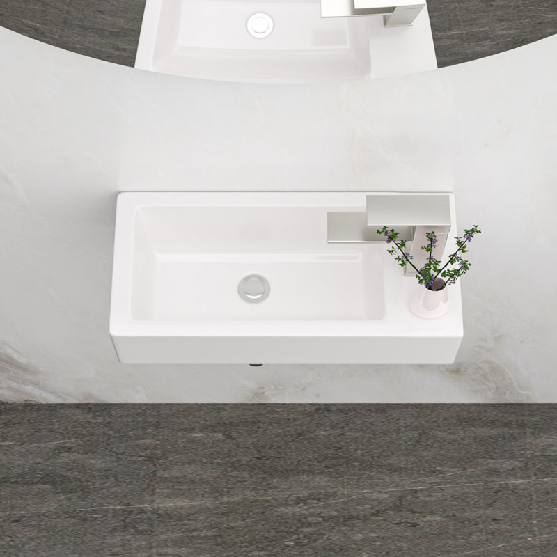 Lavabo de salle de bain mural rectangulaire en céramique 14,6 "x 7,3" avec trou de robinet simple