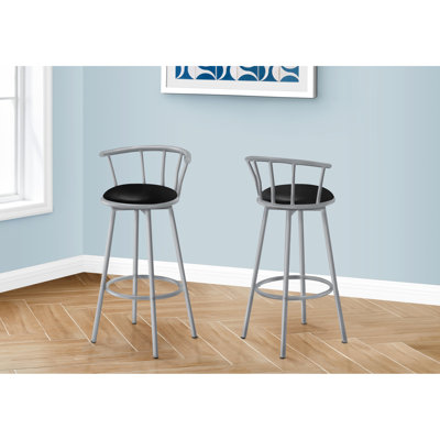 2 Contemporary With Swivel, Bar Height, Grey Metal Structure, Black Leather Look Seat, Chic Style 2Pcs Cushion,