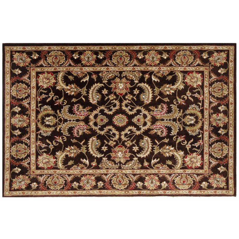 Tapis brun foncé et brun foncé en laine touffeté à la main de conception classique 8 pi x 11 pi